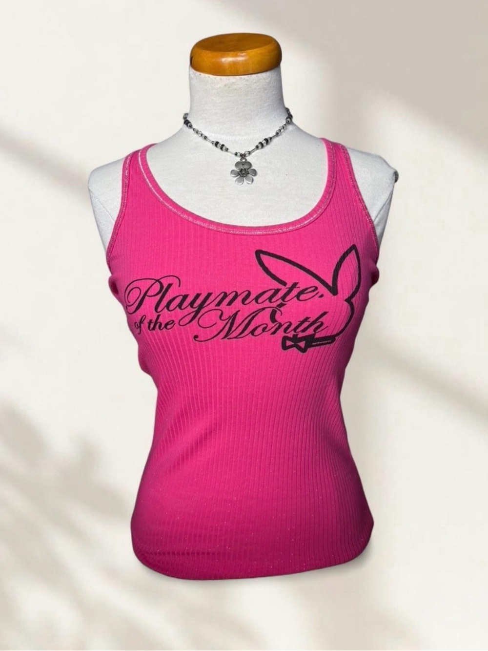 PLAYBOY Hot Pink Ribbed Tank Top with Script Logo